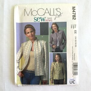 McCALLS 4782 Sewing Pattern Fitted Lined Jackets W/Mandarin Collar PLUS Sz 14-20